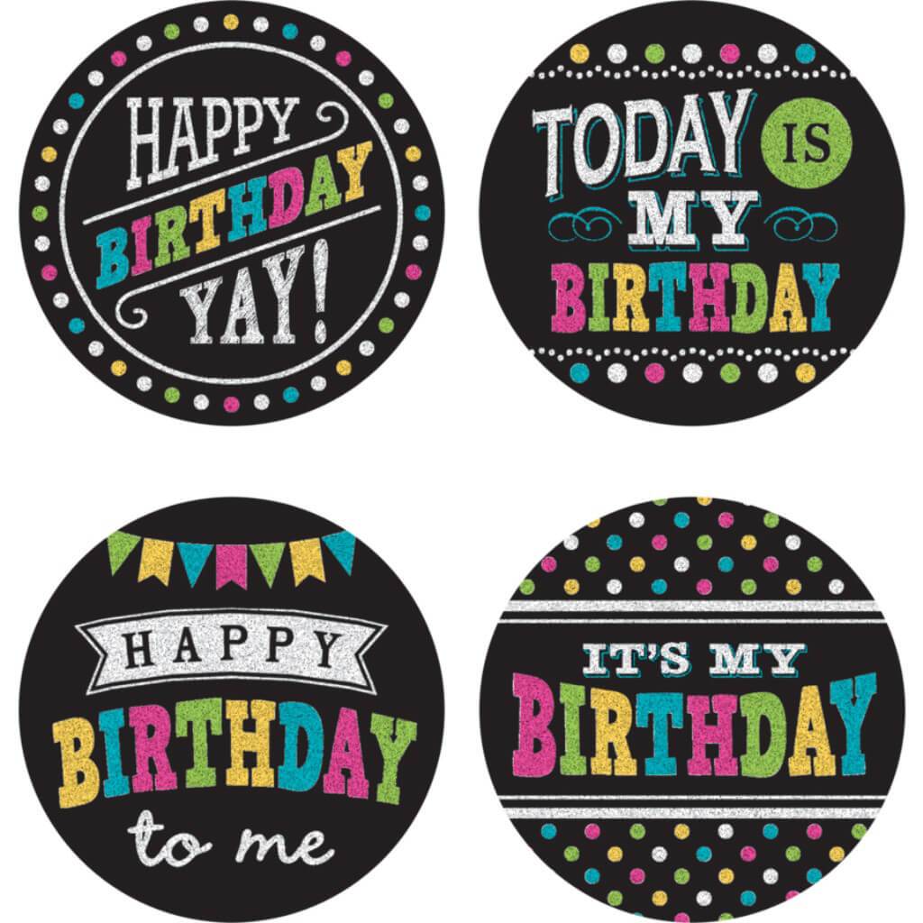 Chalkboard Brights Happy Birthday Wear &#39;Em Badges 