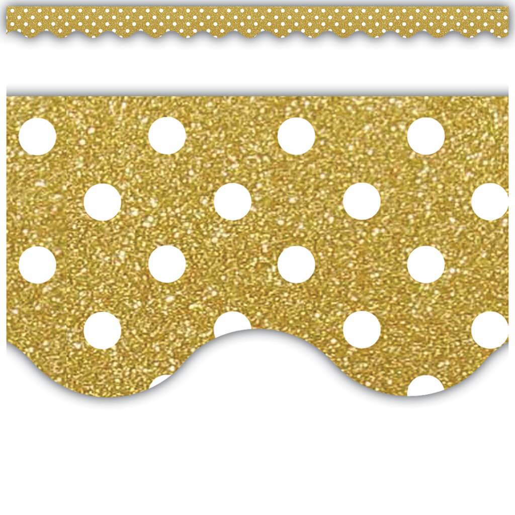 Gold Shimmer Polka Dots Scalloped Border Trim 