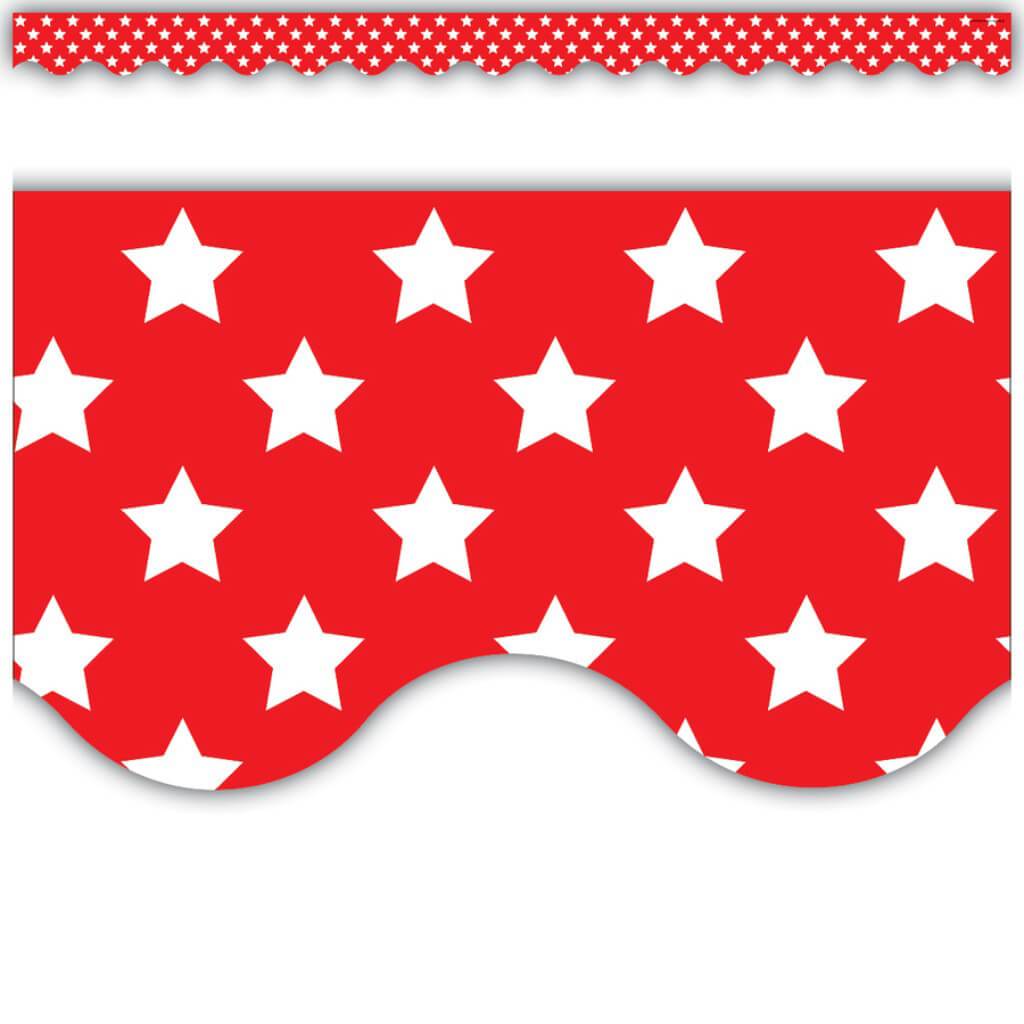 Red With White Stars Scalloped Border Trim 