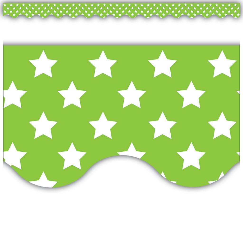 Lime With White Stars Scalloped Border Trim 