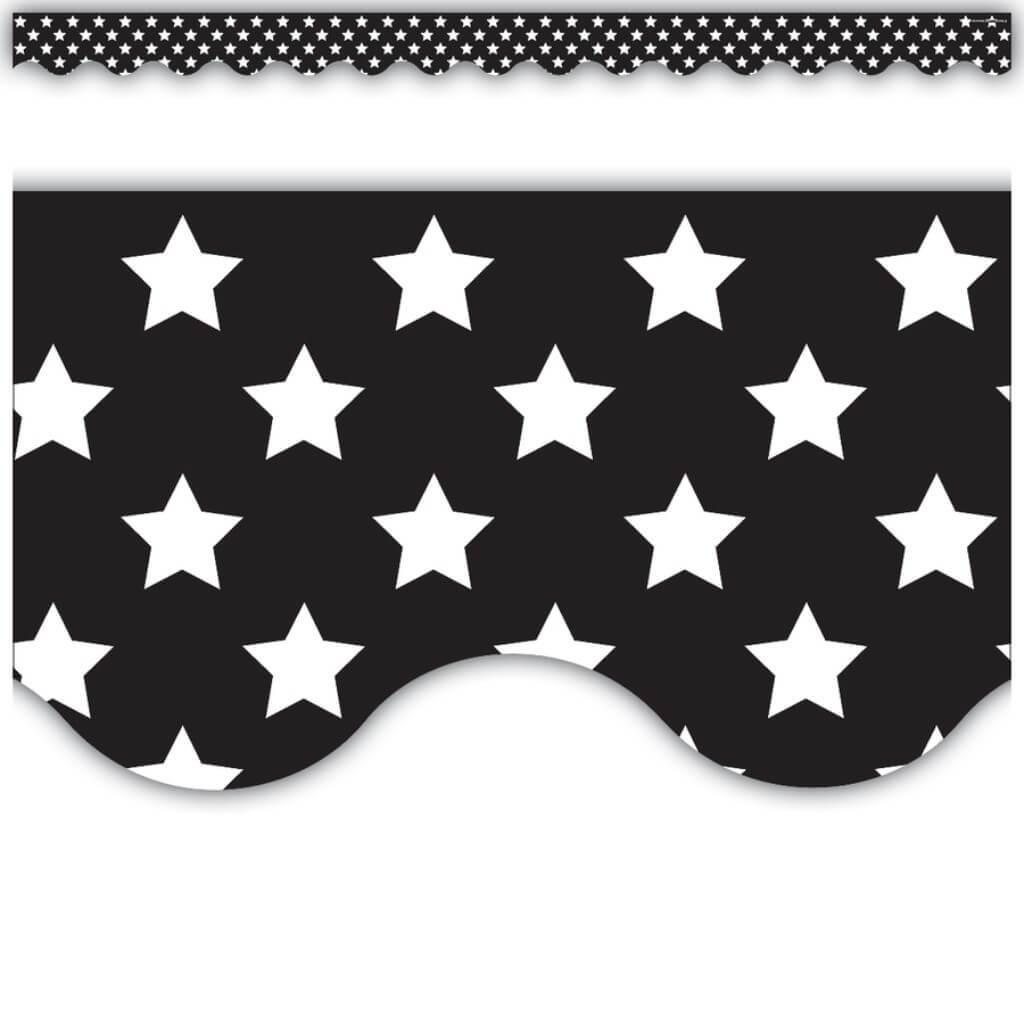 Black With White Stars Scalloped Border Trim 