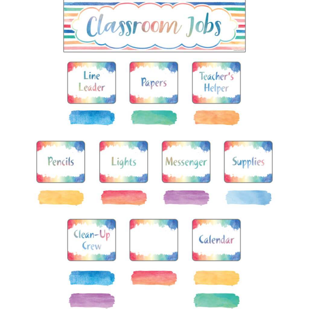 Watercolor Classroom Jobs Mini Bulletin Board