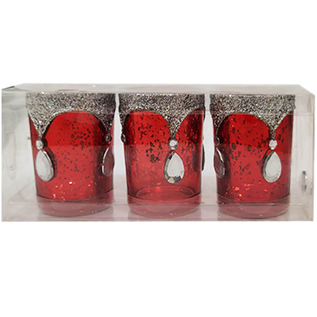 Sparkle Glass Holder Crystal Drop Red 2.2 x 2.6in Set of 3