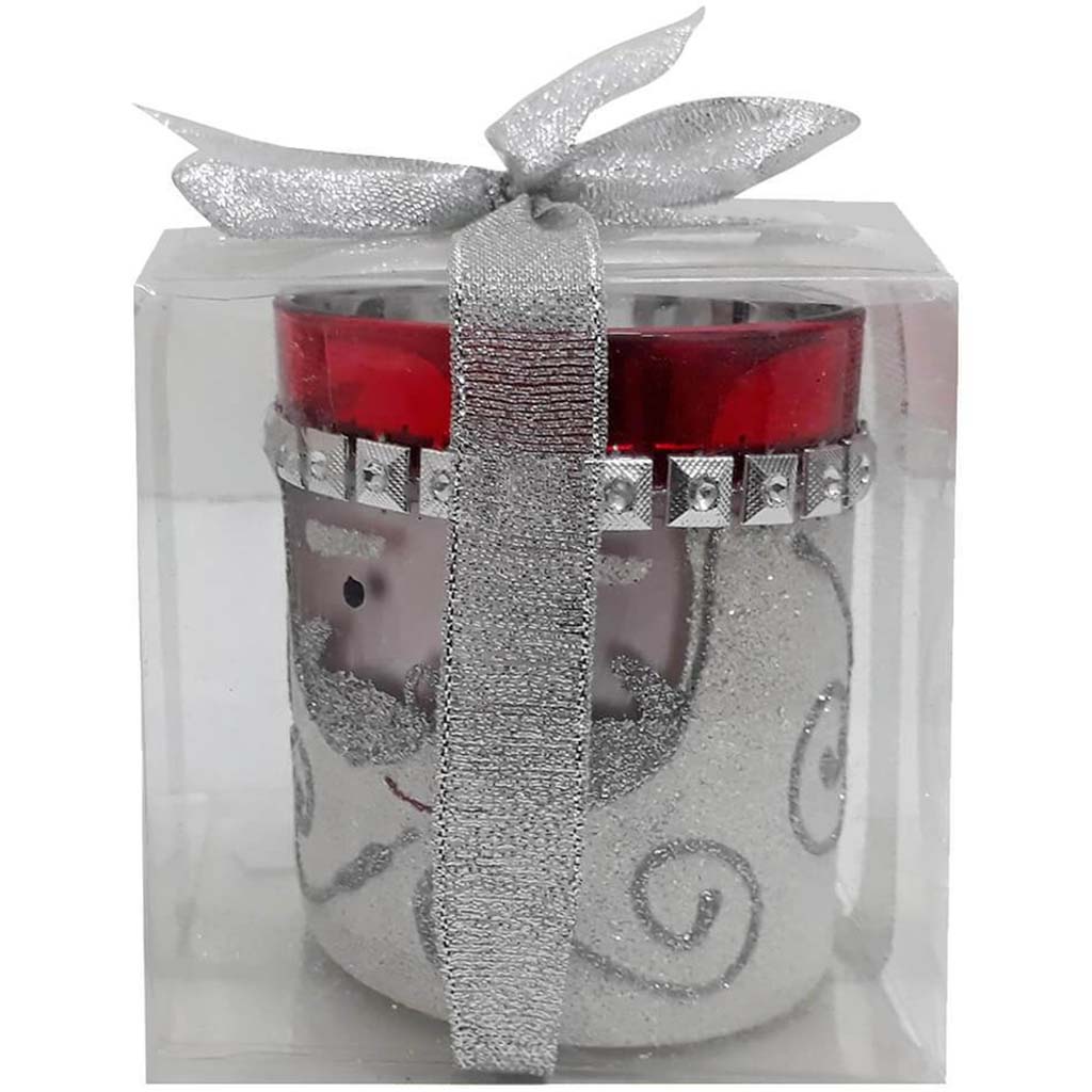 Glass Holder Santa Glitter Red Top 2.8X3.2 