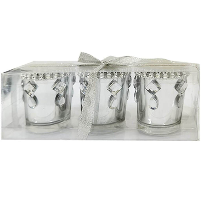 Glass Holder Tealight Diamond Stone & Ribbon 2.2X2.5 Set of 3