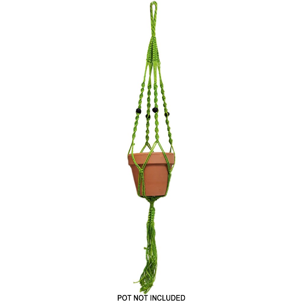 Jute Yarn Pot Hanger with Beaded Apple Green 39in