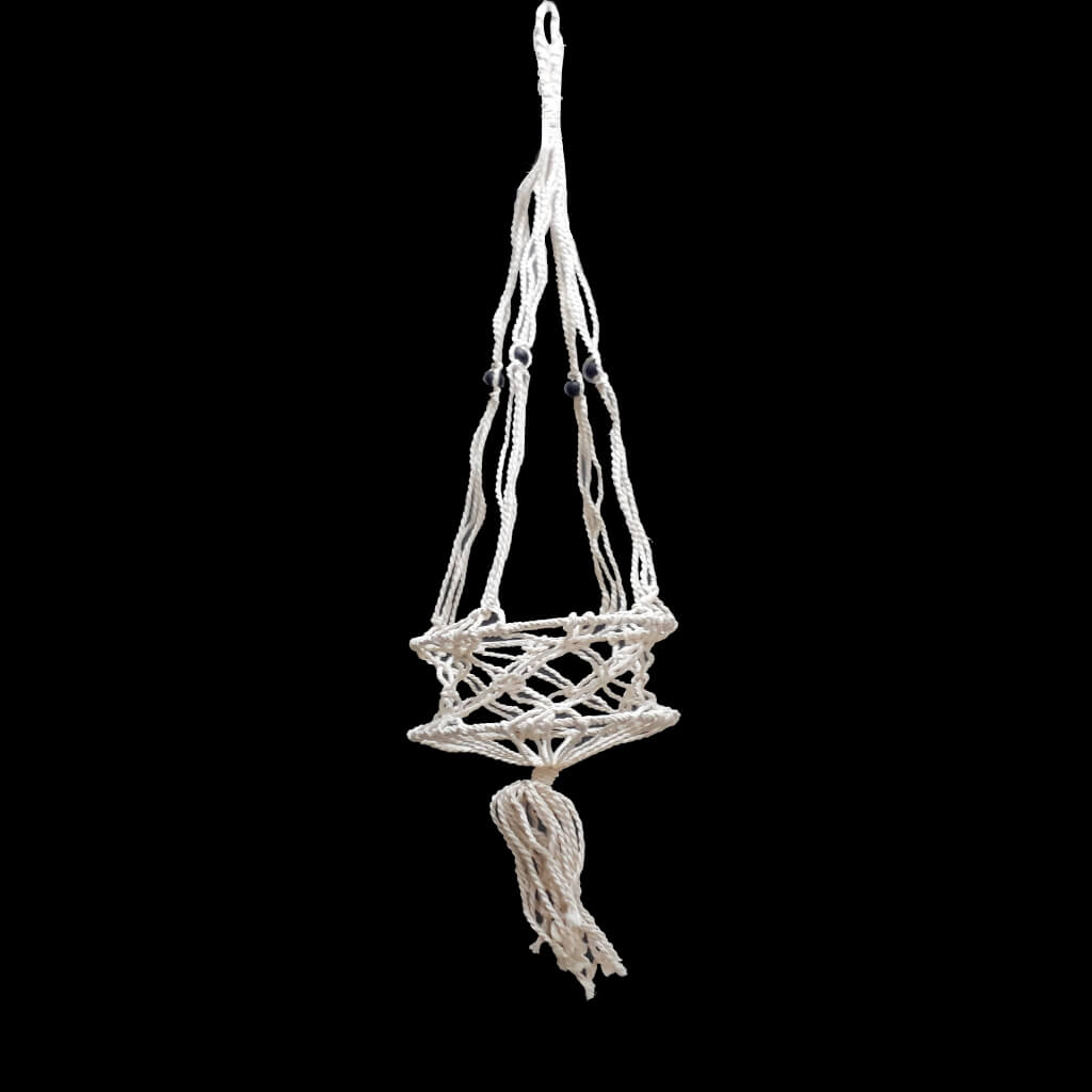 Cotton Pot Hanger Ivory With Brown Beads Ivory 35in 