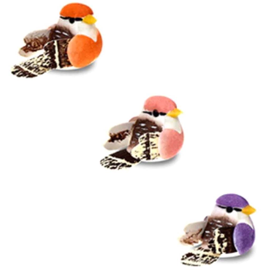 Mini Bird X3 Craft Decor Orange/Purple/Pink 1.13in 