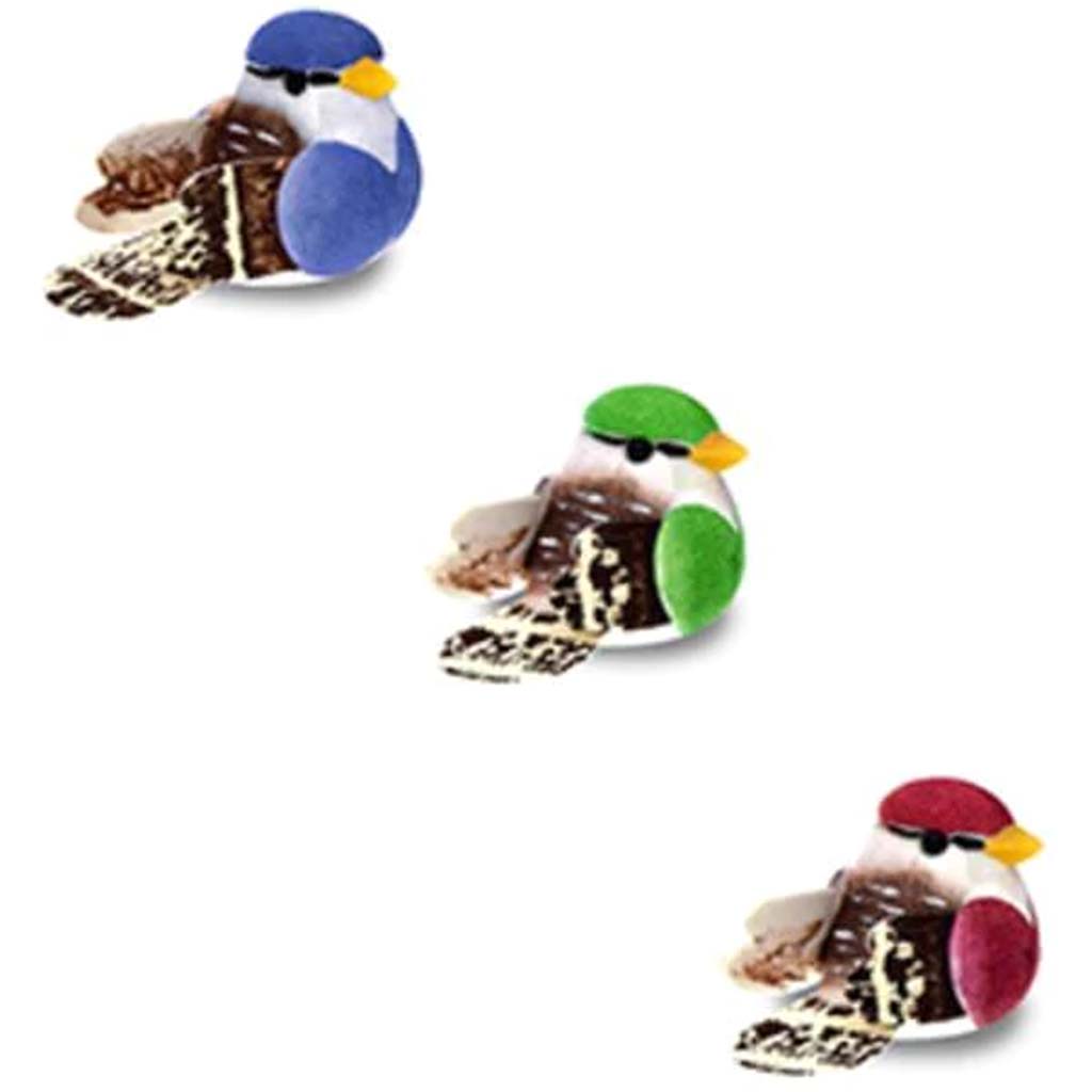 Mini Bird X3 Craft Decor Burgundy/Green/Royal 1.13in 