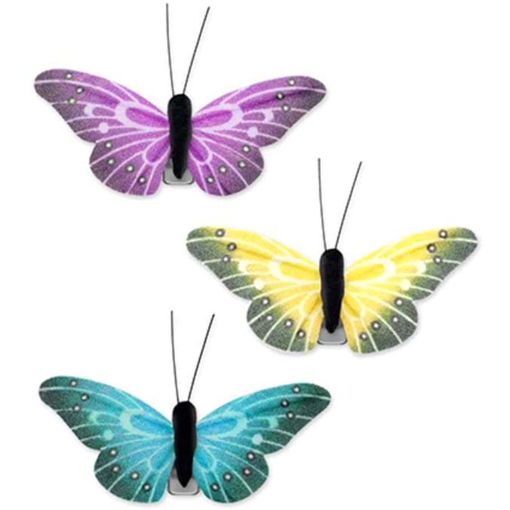 MINI BUTTERFLIES X3 W/CLIP PASTEL 2.62&quot; 