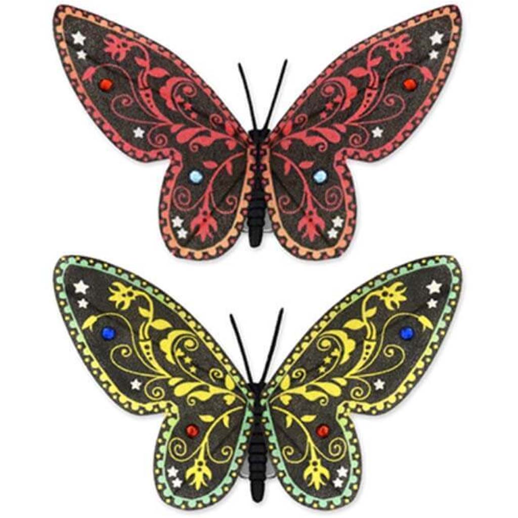 MINI BUTTERFLIES W/GEMS &amp; CLIP RED/YELLOW 3.88&quot; 