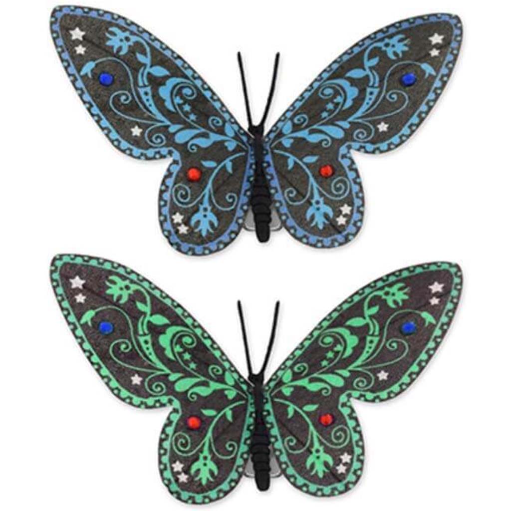 MINI BUTTERFLIES W/GEMS &amp; CLIP BLUE/GREEN 3.88&quot; 