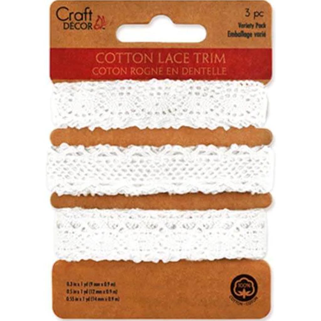 RIBBONS COTTON LACE MEDLEY WHITE 1 3YD 