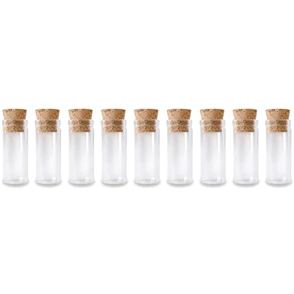 GLASS VIALS MINI W/CORK LID X9 12MMX30MM 