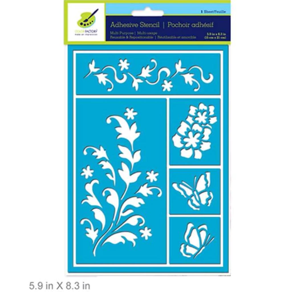 COLOR FACTORY ADHESIVE STENCIL REUSABLE &amp; REPOSITIONABLE 5.9X8.3 FLORAL 