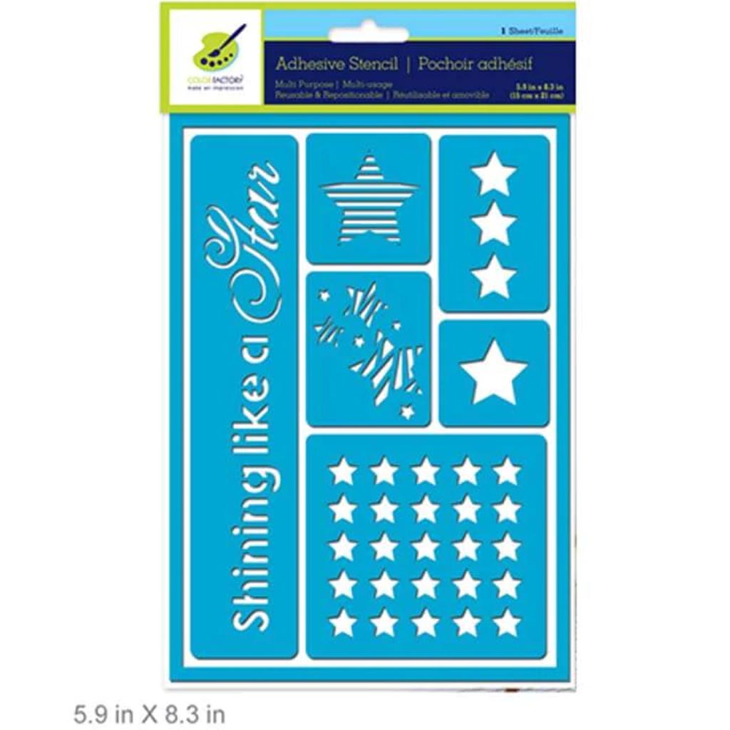 COLOR FACTORY ADHESIVE STENCIL REUSABLE &amp; REPOSITIONABLE 5.9X8.3 STAR 