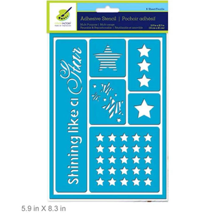 COLOR FACTORY ADHESIVE STENCIL REUSABLE & REPOSITIONABLE 5.9X8.3 STAR 