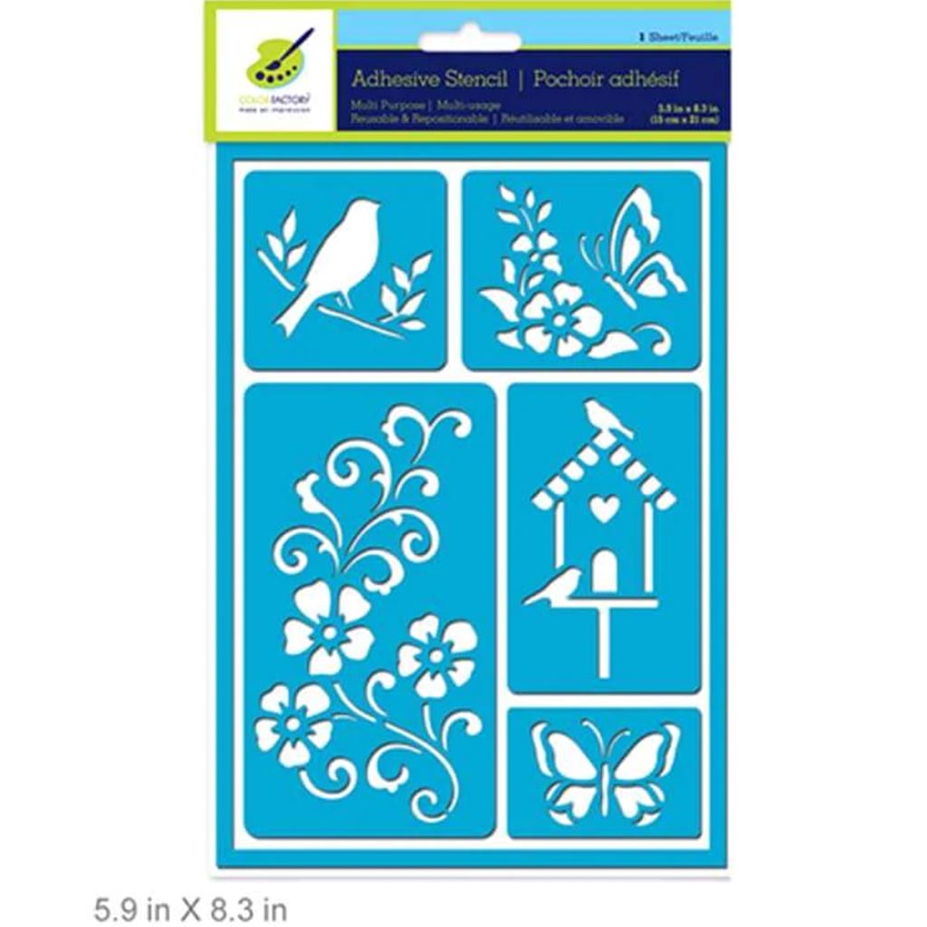 COLOR FACTORY ADHESIVE STENCIL REUSABLE &amp; REPOSITIONABLE 5.9X8.3 GARDEN 