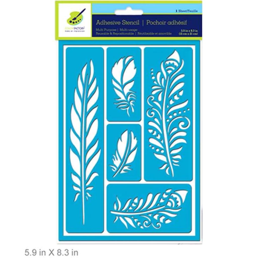 COLOR FACTORY ADHESIVE STENCIL REUSABLE &amp; REPOSITIONABLE 5.9X8.3 FEATHERS 