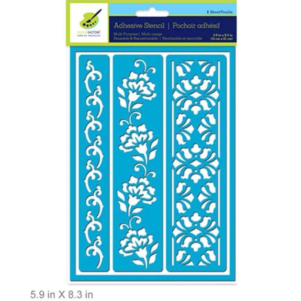 COLOR FACTORY ADHESIVE STENCIL REUSABLE &amp; REPOSITIONABLE 5.9X8.3 BORDERS 