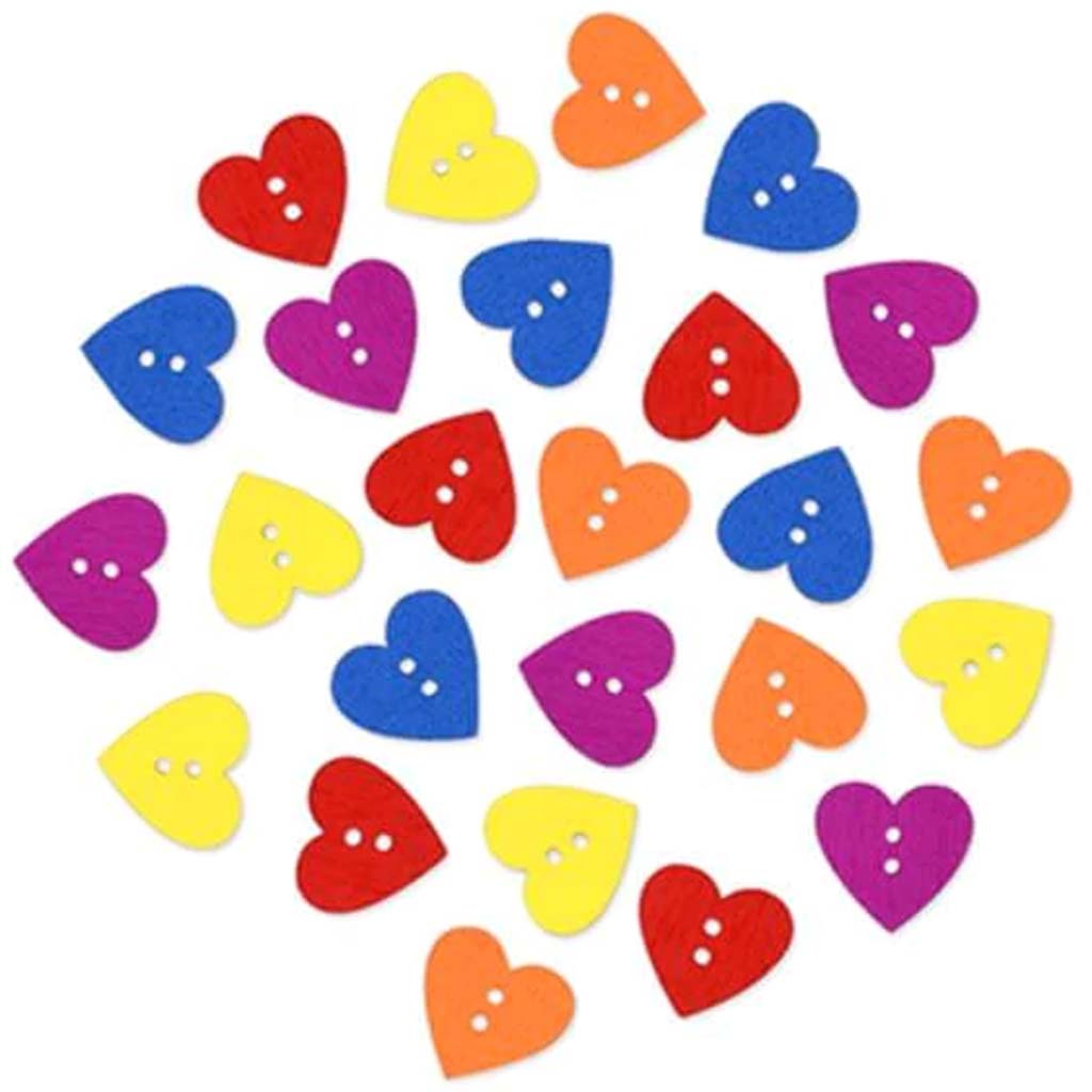 BUTTON EMBELLISHMENT PAINTED WOOD HEARTS MEDLEY 