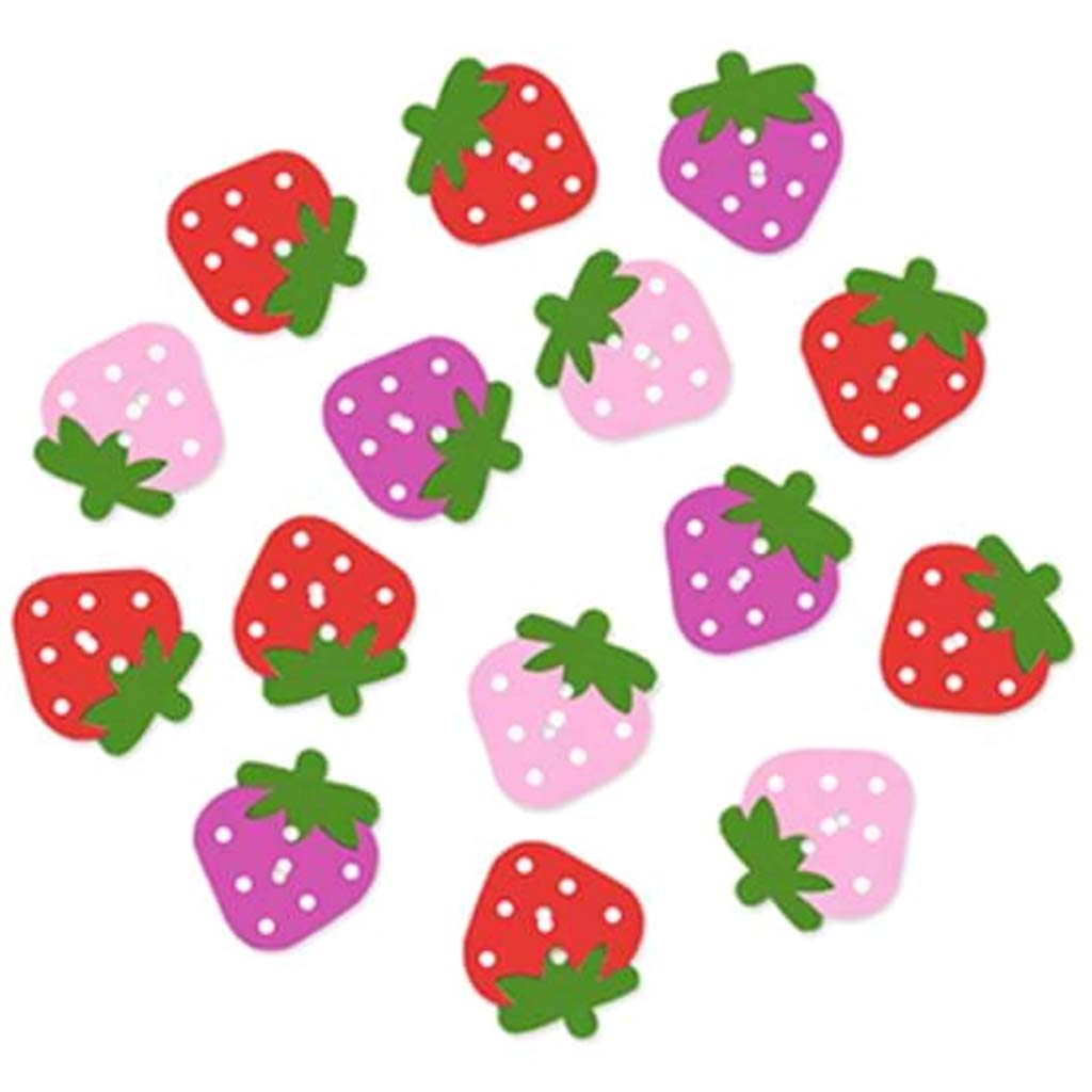 BUTTON EMBELLISHMENT PAINTED WOOD STRAWBERRY PATCH 