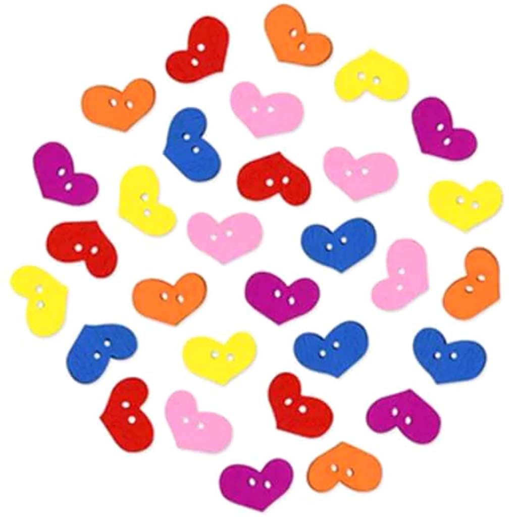 BUTTON EMBELLISHMENT PAINTED WOOD HEARTS MEDLEY 