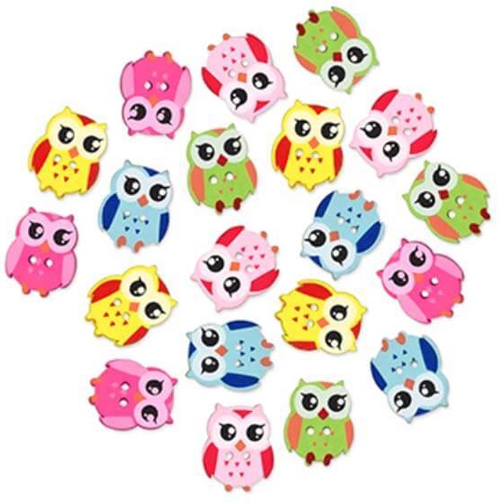 BUTTON EMBELLISHMENT PAINTED WOOD OWLMANIA 