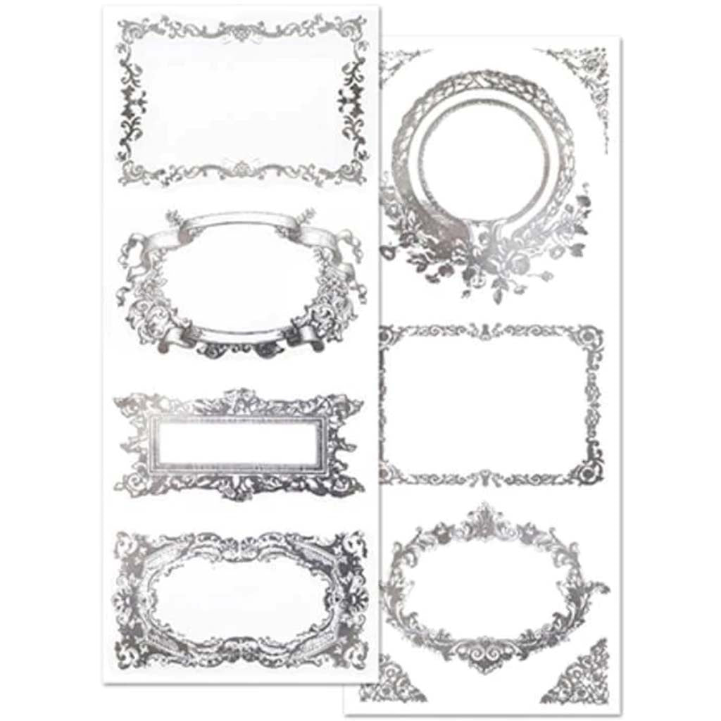 Paper Craft Sticker Frames Elegant Foil X2 Sheets Medley1 7.5x21 Silver 