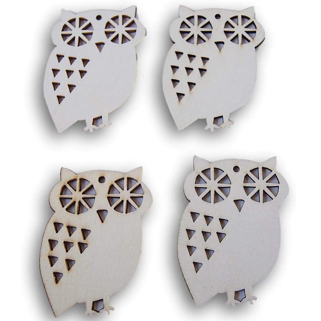 Wood Craft: Laser-Cut Ornate Wood Shapes X4 Owl 8cm 