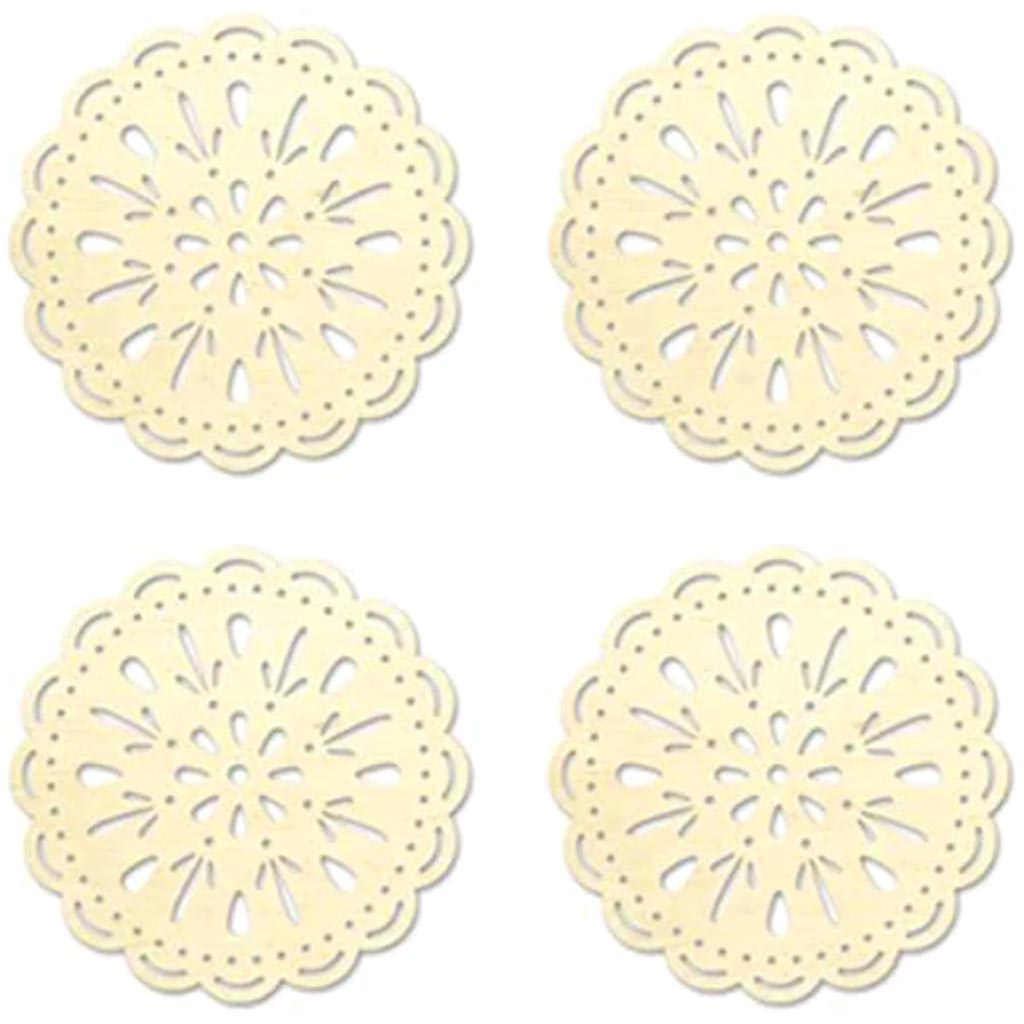 Wood Craft: Laser-Cut Ornate Wood Shapes X4 Doily 8cm 