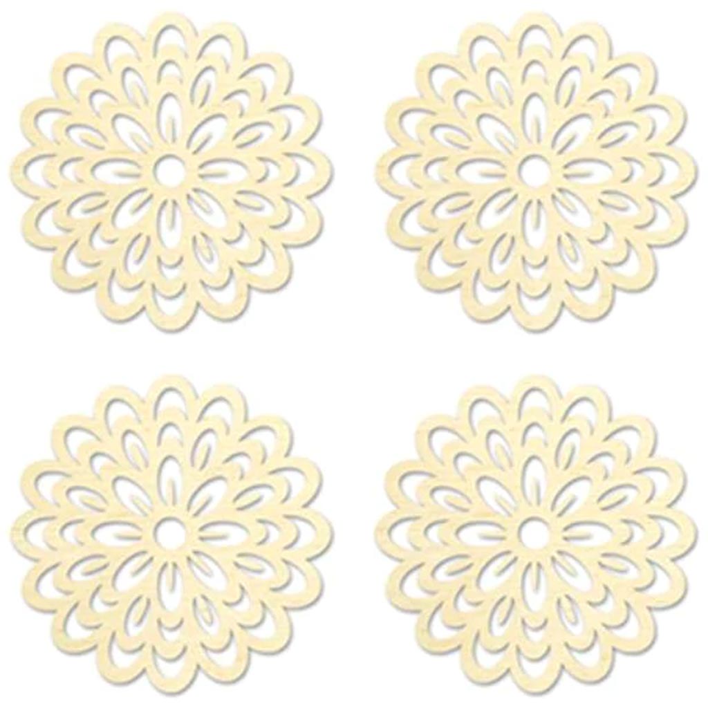Wood Craft: Laser-Cut Ornate Wood Shapes X4 Flower 8cm 