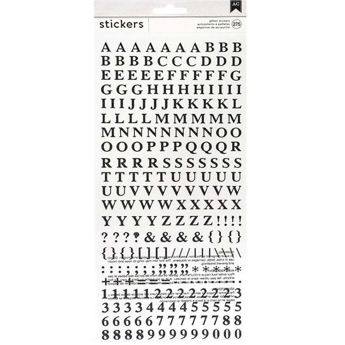Alphabet Stickers Black Glitter 