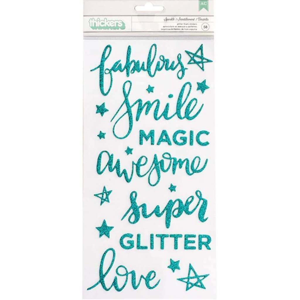 Thickers Shimelle Glitter Girl Phrases Stickers - Teal Glitter, 58pcs
