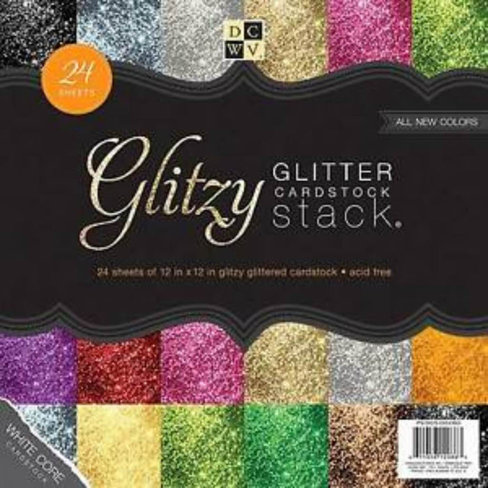 DCWV 24 Sheets Glitzy Glitter Solid Cardstock Paper 12in x 12in