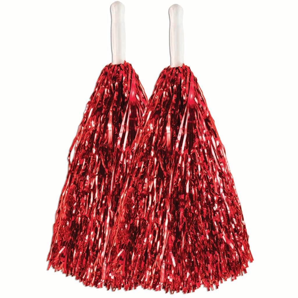 Cheerleader-Tinsel Pom Pom Metallic Red