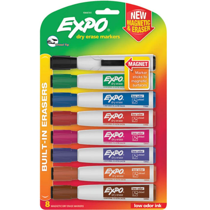 Magnetic Dry Erase Chisel Marker With Eraser Assorted Colors 8pcs