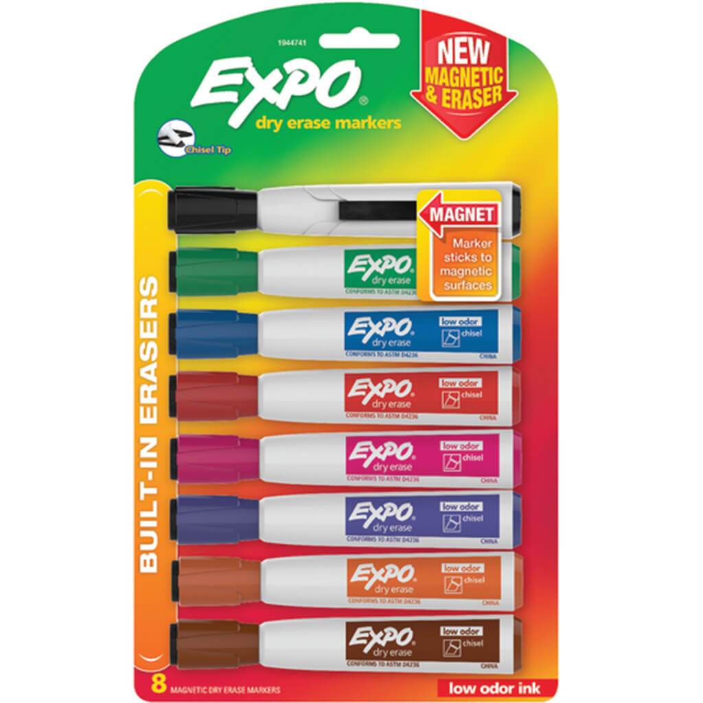 Magnetic Dry Erase Chisel Marker With Eraser Assorted Colors 8pcs
