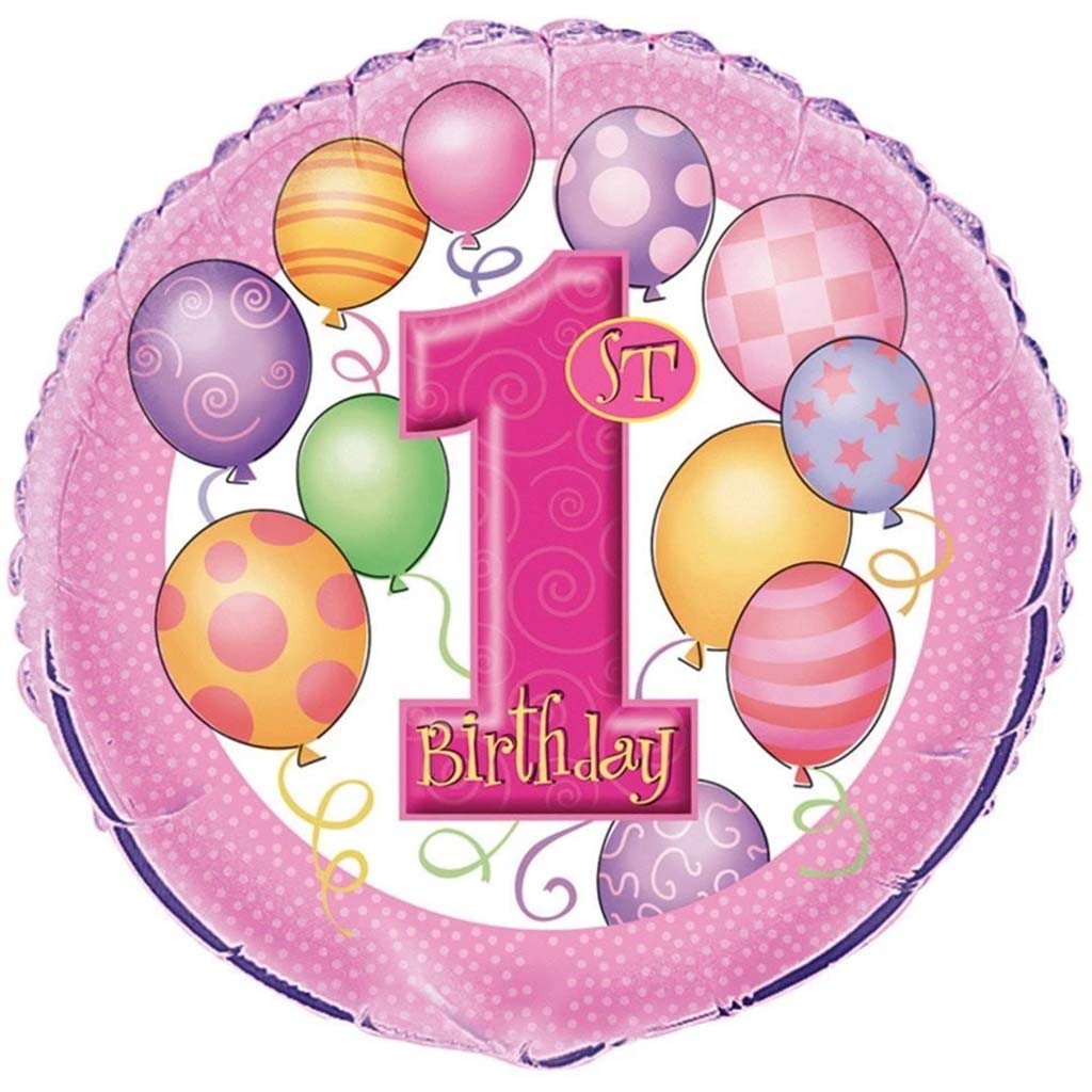 First Birthday Pink Balloons Foil Balloon, 18in 