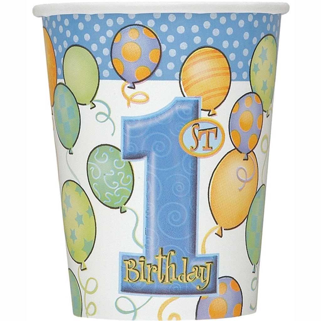 First Birthday Blue 9oz Cups, 8ct 