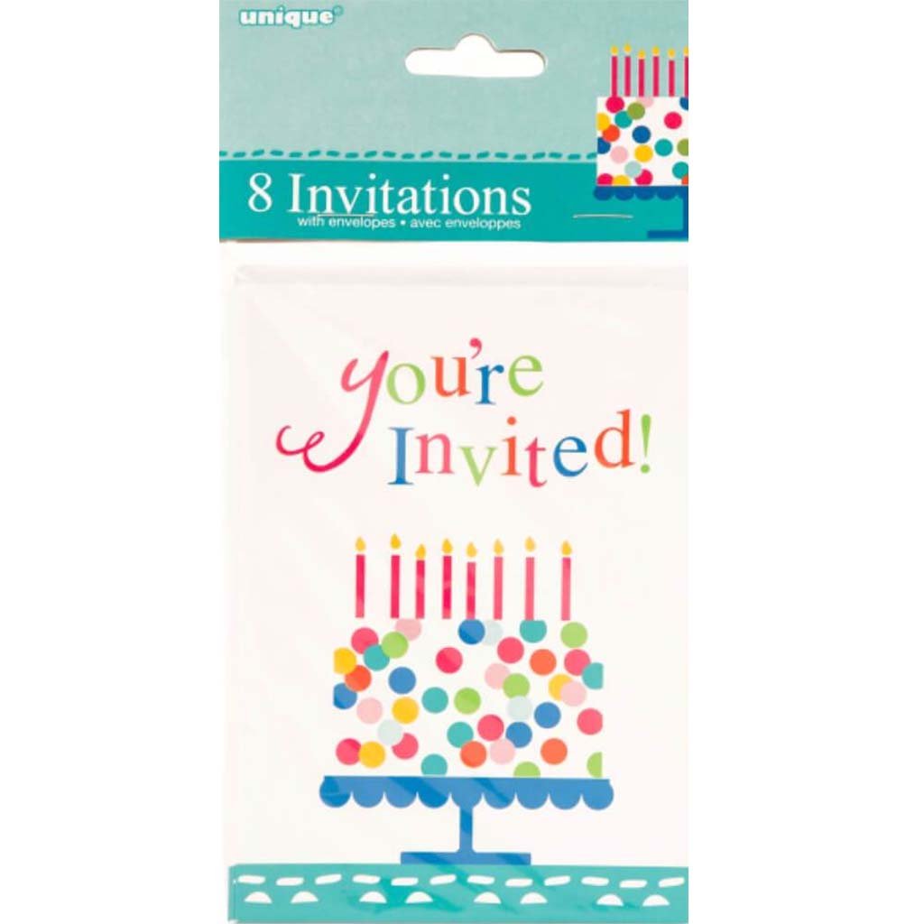 Confetti Cake Birthday Invitation Cards 8ct