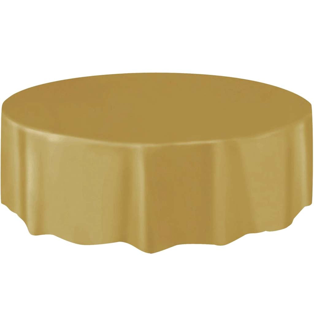 Round Plastic Table Cover 84in, Gold 