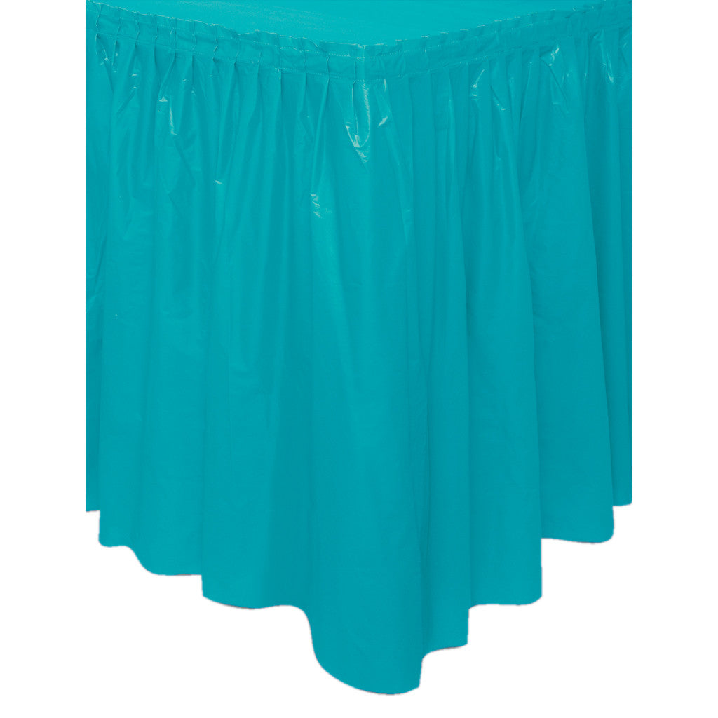 Plastic Table Skirt, 29in x 14ft, Caribbean Teal Solid 