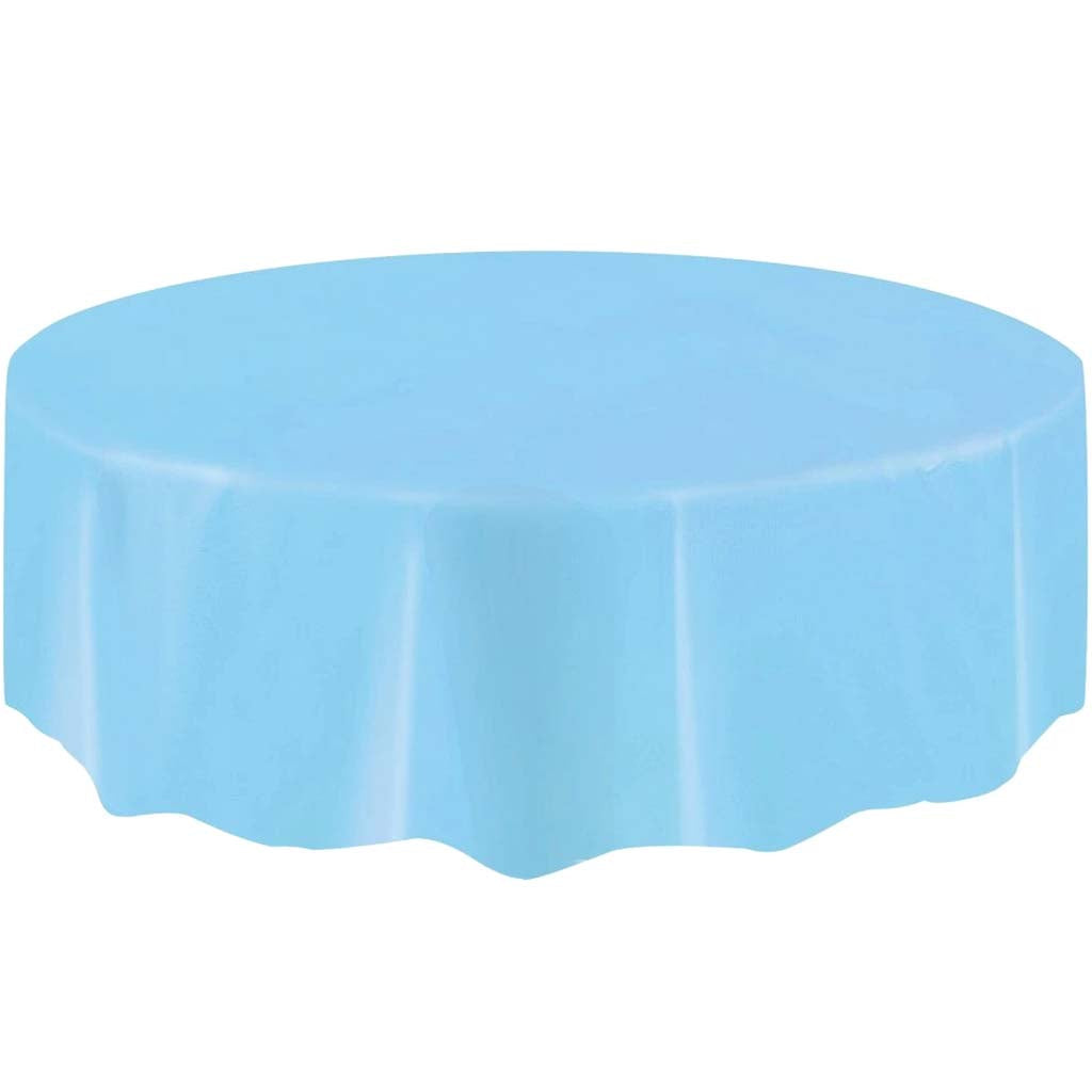 Round Plastic Table Cover 84in, Powder Blue Solid 