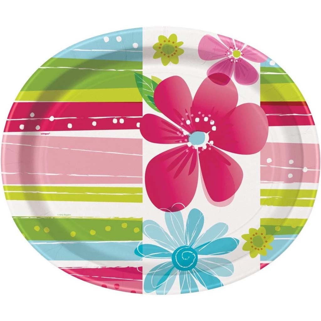 Oval Plates 8ct, Striped Spring Flowers 