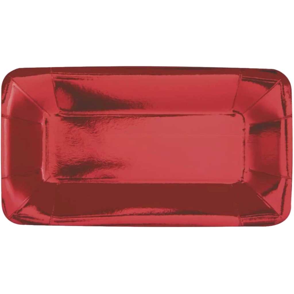 Red Rectangular Appetizer Plates 9in x 5in 8ct 