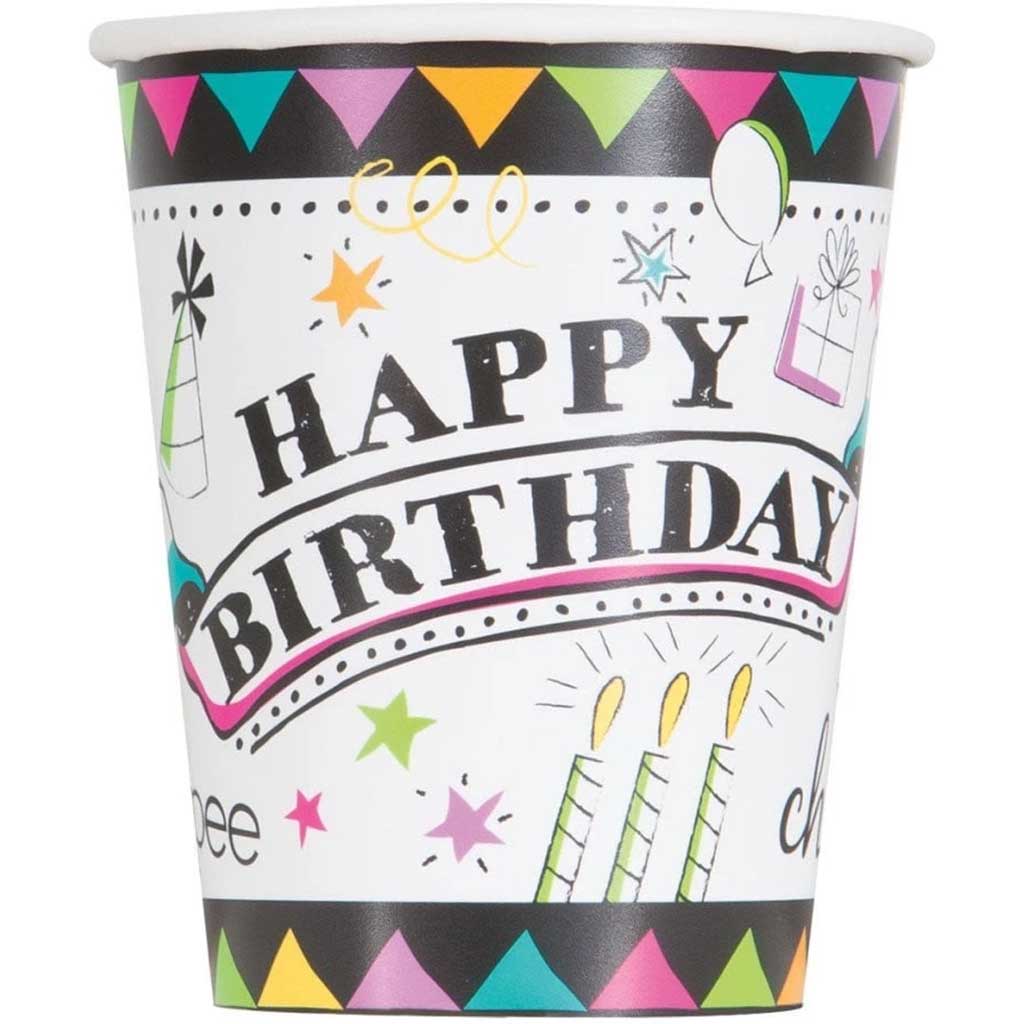 Doodle Birthday 9oz Cups, 8ct 