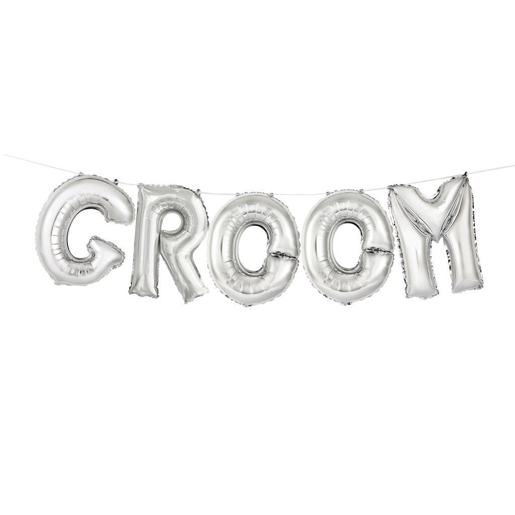 Foil Letter Balloon Banner Kit 14in, Silver Groom 