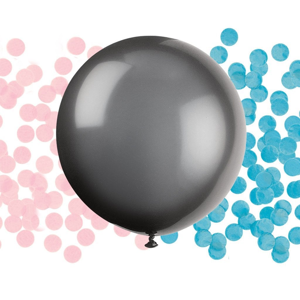 Latex Balloon with Confetti 24in, Black Giant Gender Reveal 