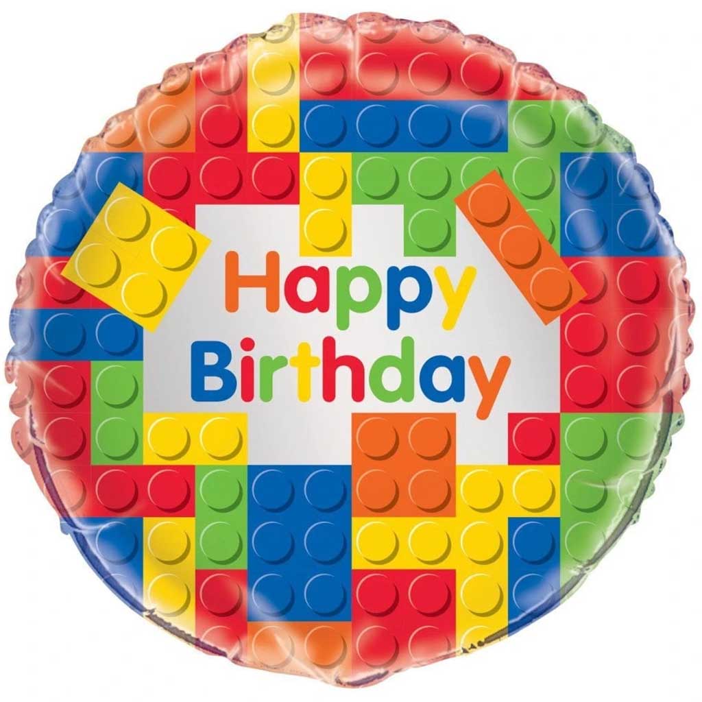 Round Foil Balloon 18in, Building Blocks Birthday 